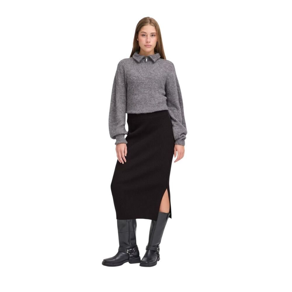 Ichi IHDOLLIS Ribbed Knit Midi Skirt, Size Small, Color Black